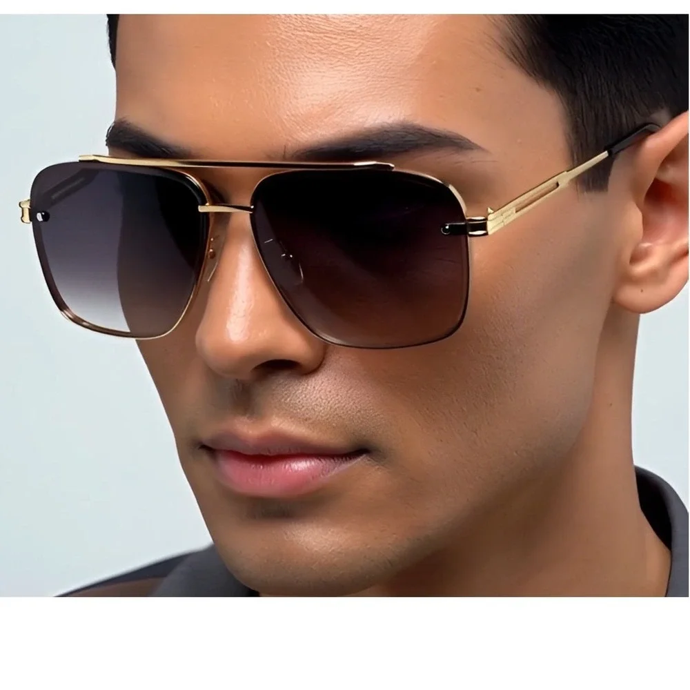 Men's Gold‎ Rimmed Aviator Sunglasses Gradient Lenses Metal Frame Modern Lentes